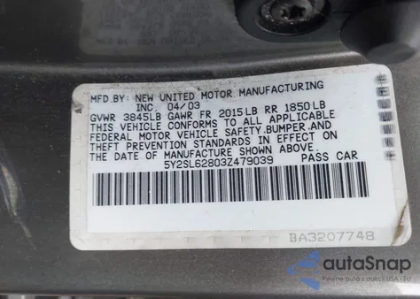 2003 Pontiac Vibe из США, поврежденный, VIN 5Y2SL62803Z479039